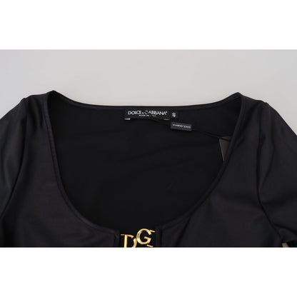 Dolce & Gabbana Black Cotton Stretch Open Chest 3/4 Sleeve Top Dolce & Gabbana