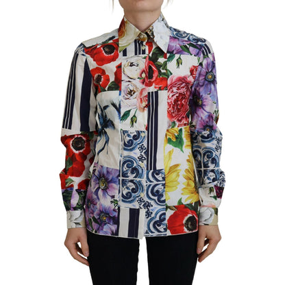 Dolce & Gabbana Multicolor Floral Cotton Collared Blouse Top Dolce & Gabbana