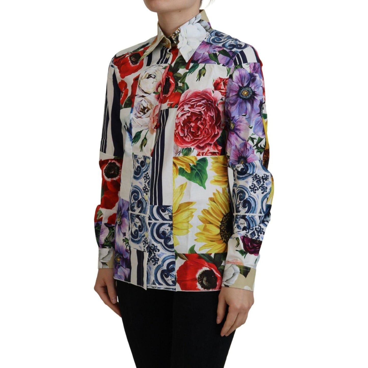Dolce & Gabbana Multicolor Floral Cotton Collared Blouse Top Dolce & Gabbana