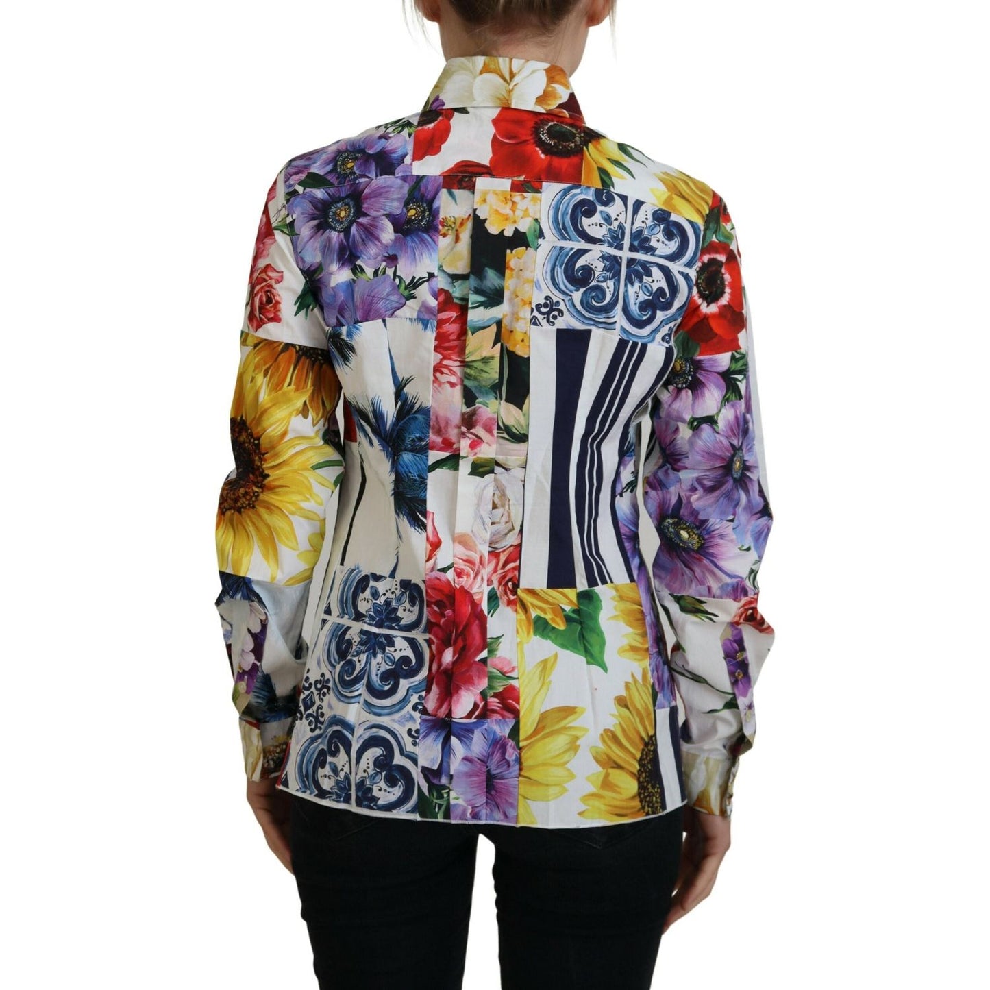 Dolce & Gabbana Multicolor Floral Cotton Collared Blouse Top Dolce & Gabbana