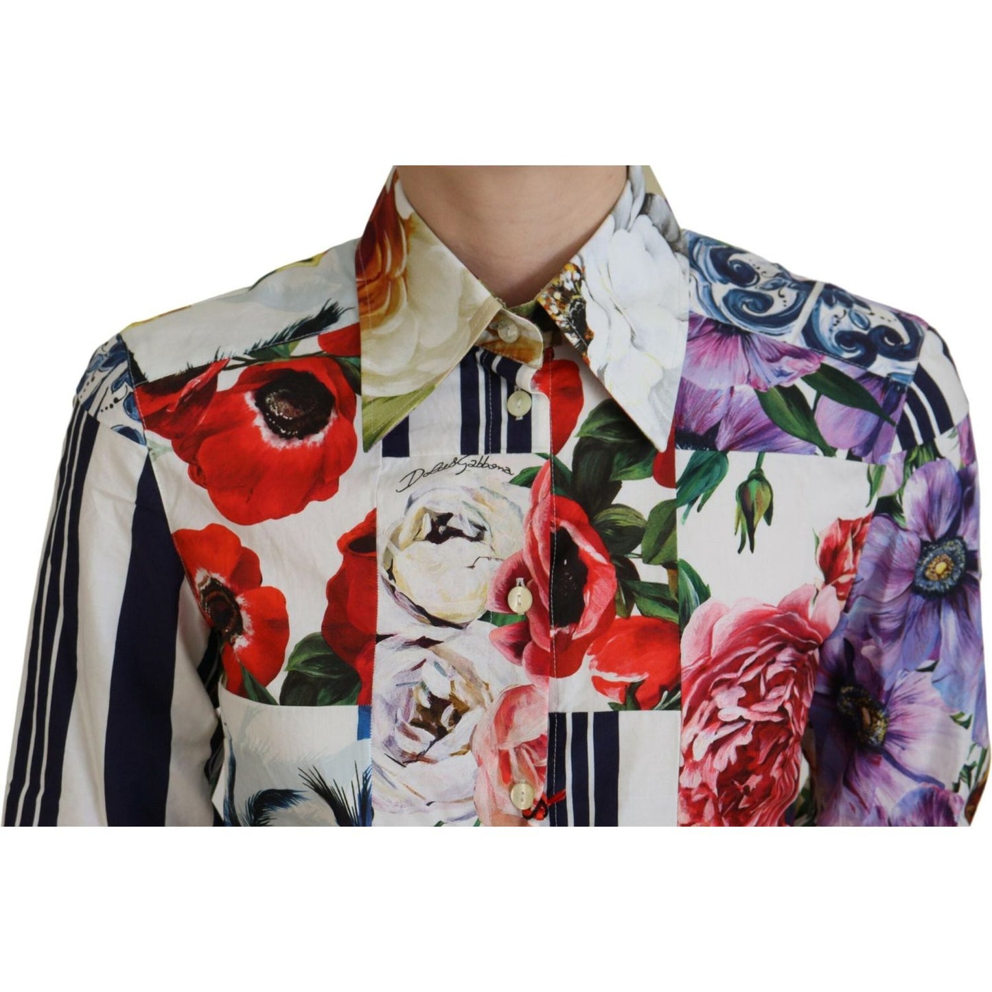 Dolce & Gabbana Multicolor Floral Cotton Collared Blouse Top Dolce & Gabbana