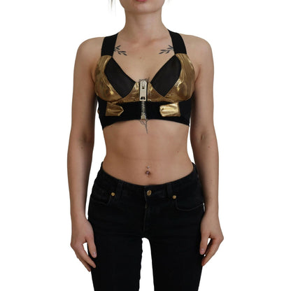 Dolce & Gabbana Black Gold Sleeveless Cropped Bustier Top Dolce & Gabbana