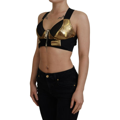 Dolce & Gabbana Black Gold Sleeveless Cropped Bustier Top Dolce & Gabbana