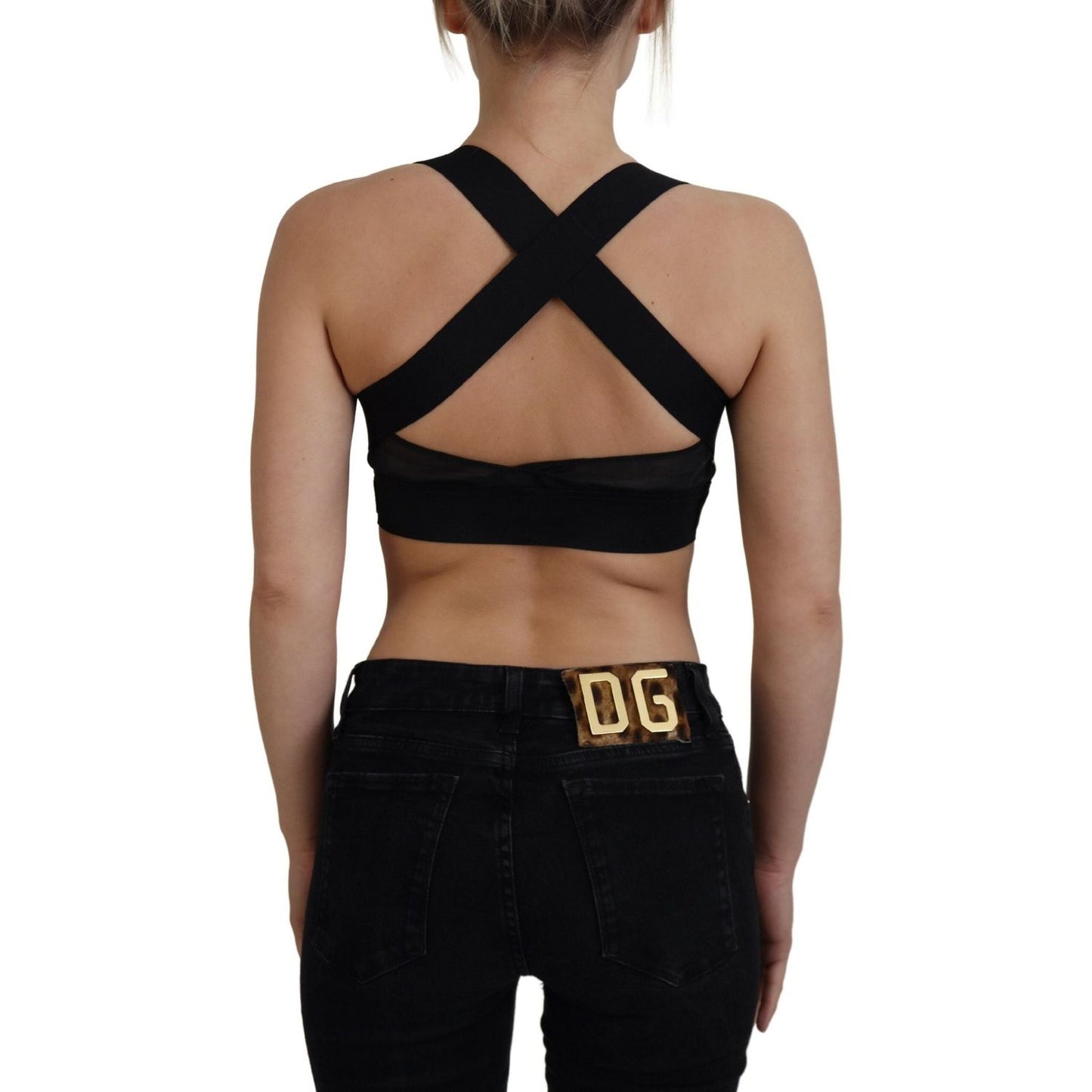 Dolce & Gabbana Black Gold Sleeveless Cropped Bustier Top Dolce & Gabbana