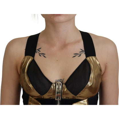 Dolce & Gabbana Black Gold Sleeveless Cropped Bustier Top Dolce & Gabbana