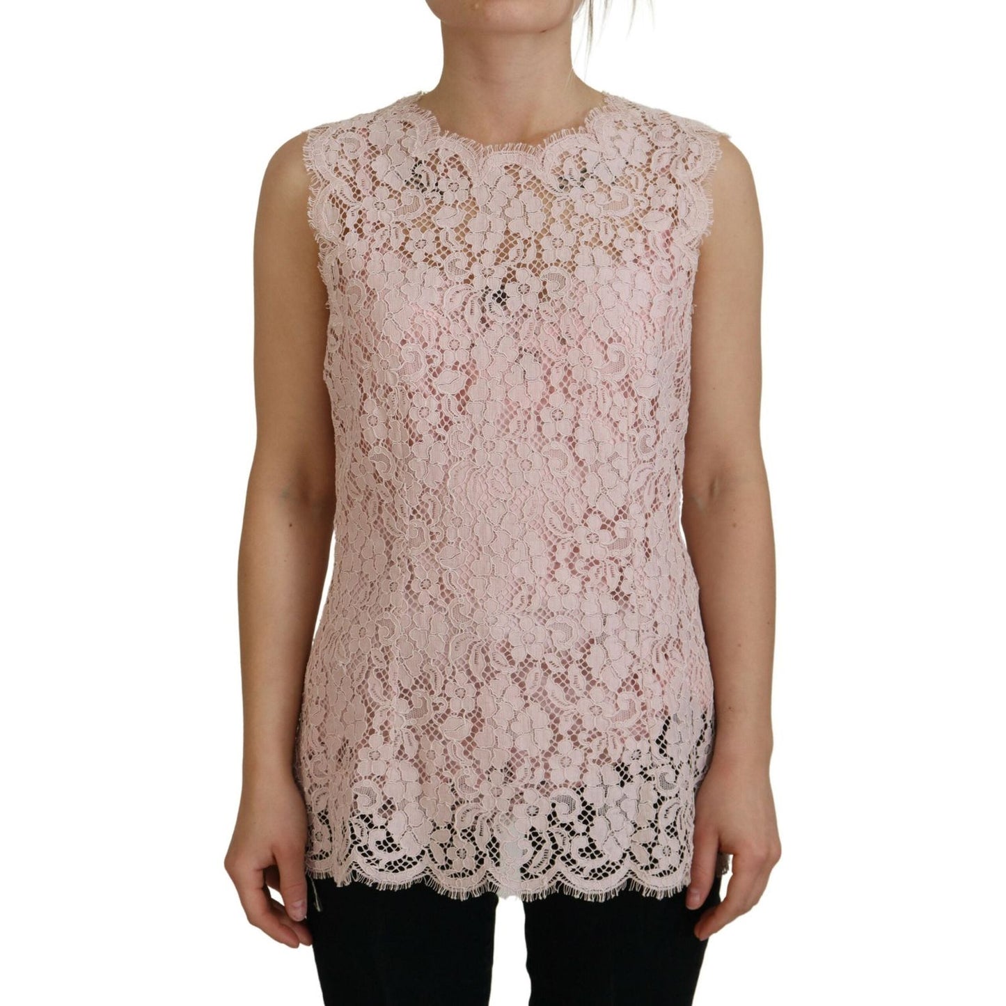 Dolce & Gabbana Pink Floral Lace Sleeveless Tank Blouse Top Dolce & Gabbana