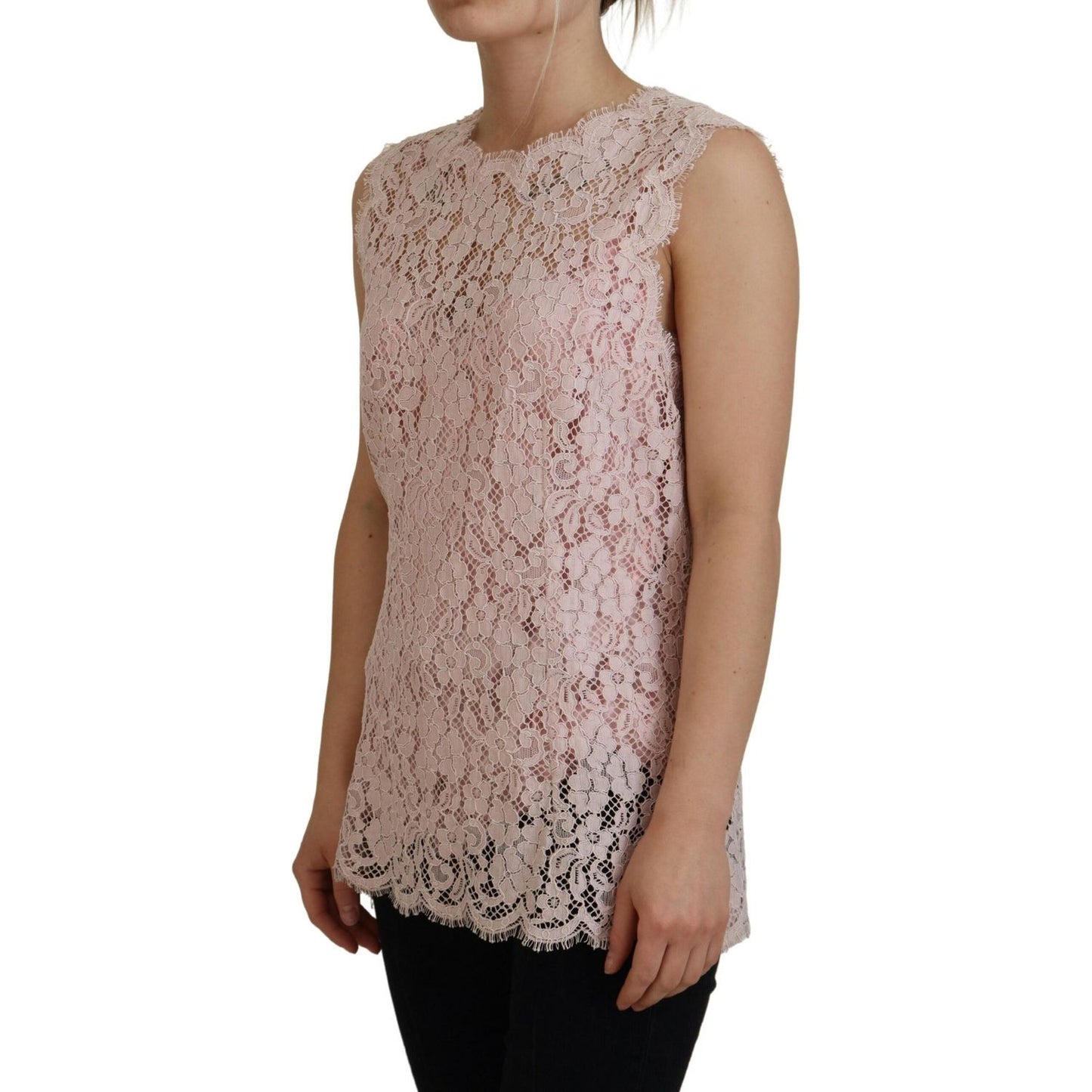 Dolce & Gabbana Pink Floral Lace Sleeveless Tank Blouse Top Dolce & Gabbana