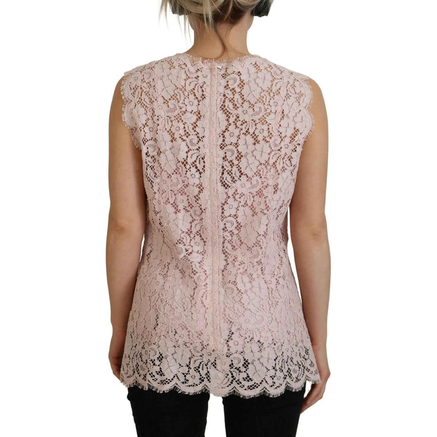 Dolce & Gabbana Pink Floral Lace Sleeveless Tank Blouse Top Dolce & Gabbana