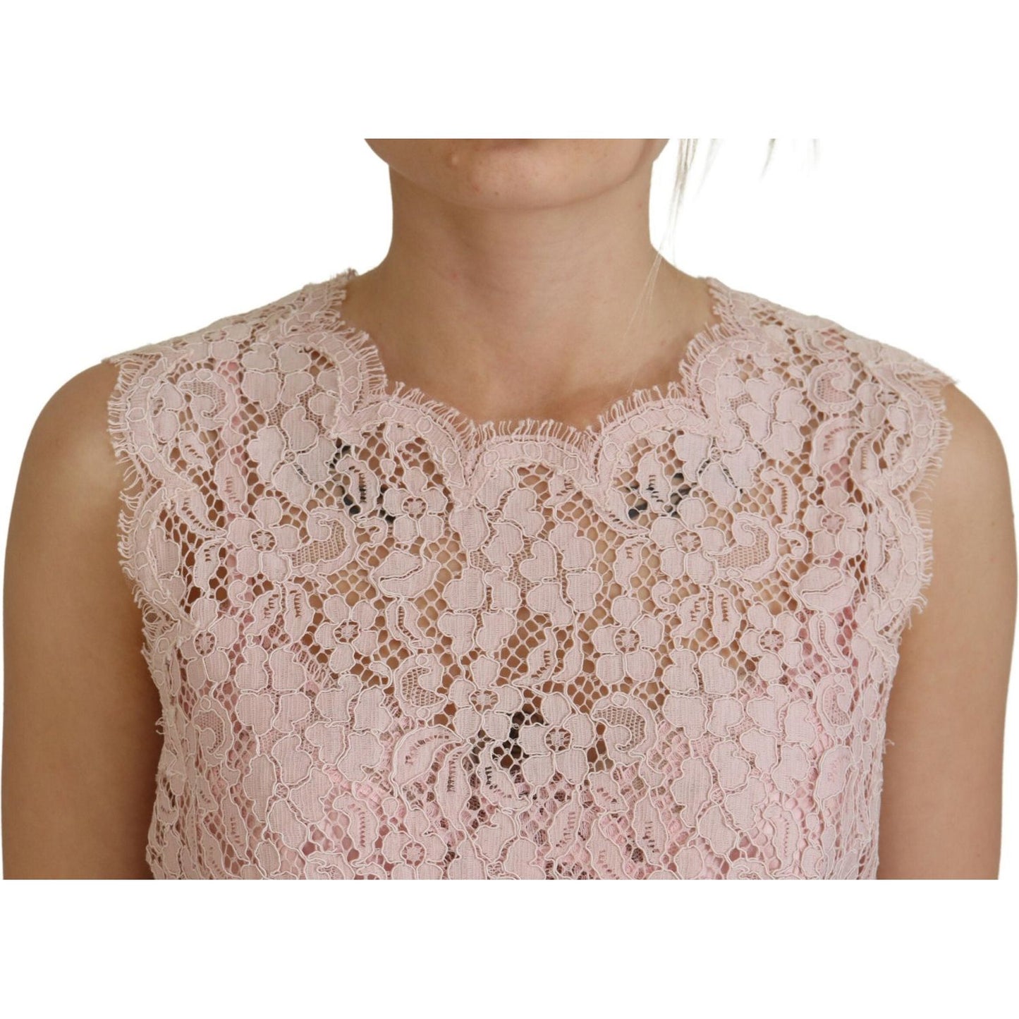 Dolce & Gabbana Pink Floral Lace Sleeveless Tank Blouse Top Dolce & Gabbana