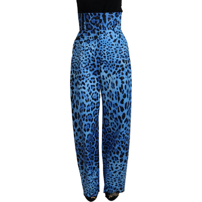 Dolce & Gabbana Blue Leopard Print High Waist Pants Dolce & Gabbana
