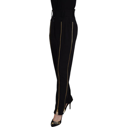 Dolce & Gabbana Black Wool High Waist Tapered Pants Dolce & Gabbana