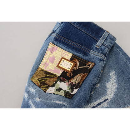 Dolce & Gabbana Blue Tattered Skinny Denim Cotton Jeans Dolce & Gabbana