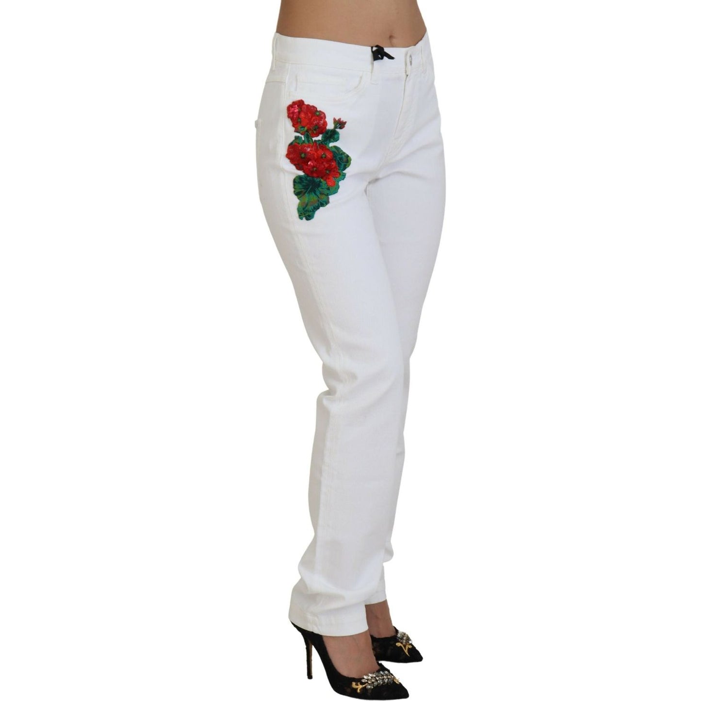 Dolce & Gabbana White Floral Embroidery Skinny Denim Jeans Dolce & Gabbana