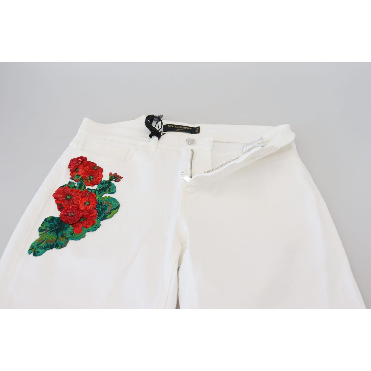 Dolce & Gabbana White Floral Embroidery Skinny Denim Jeans Dolce & Gabbana