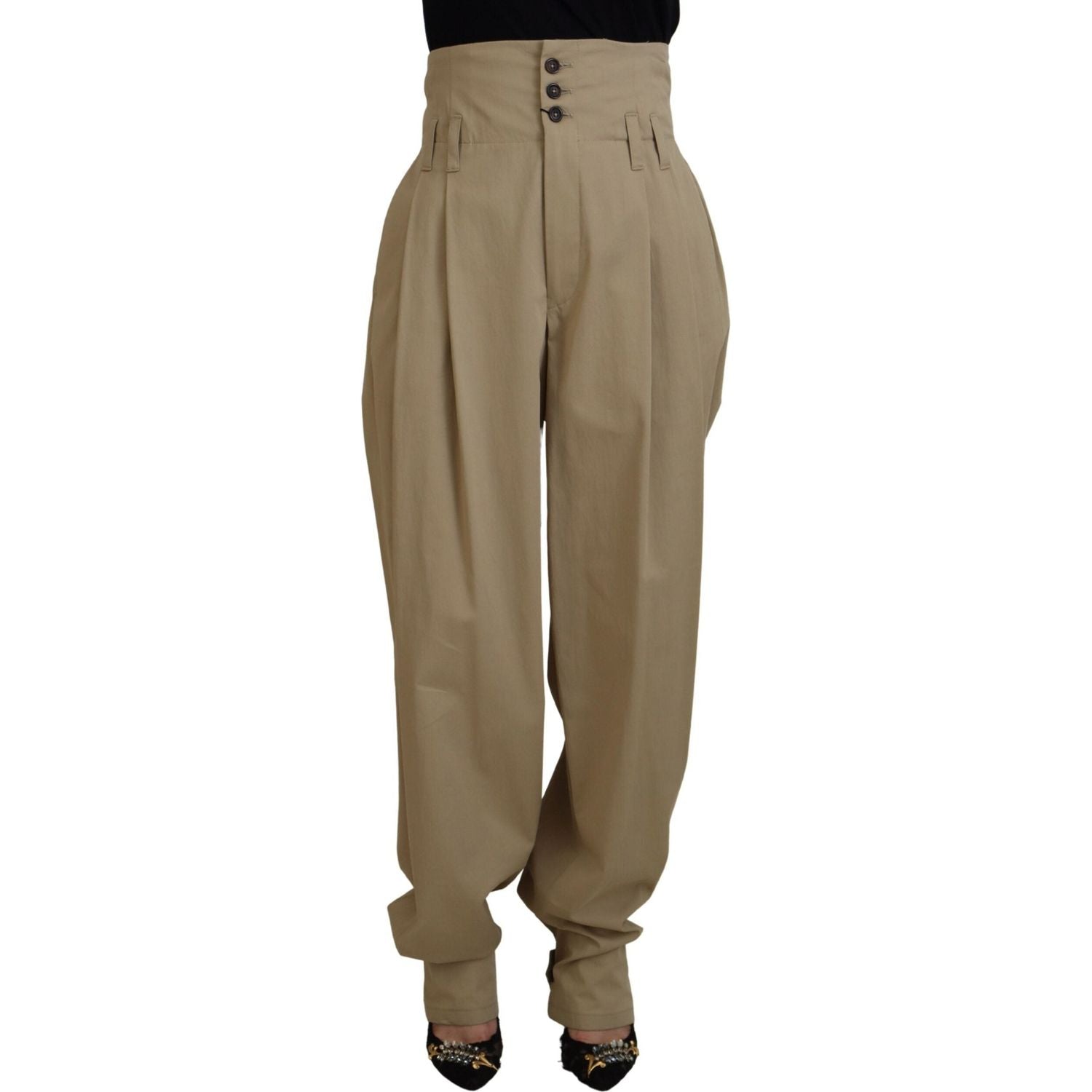 Dolce & Gabbana Brown Cotton High Waist Tapered Pants