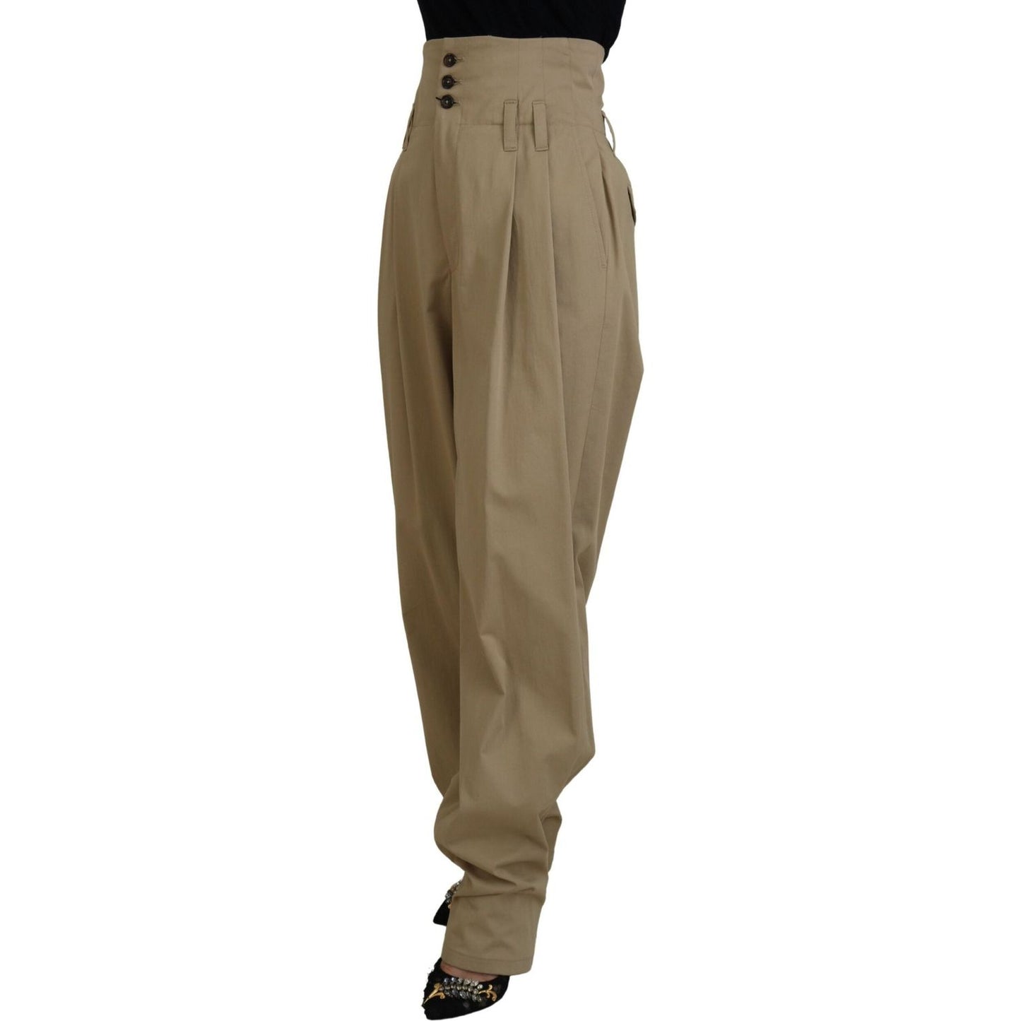 Dolce & Gabbana Brown Cotton High Waist Tapered Pants Dolce & Gabbana