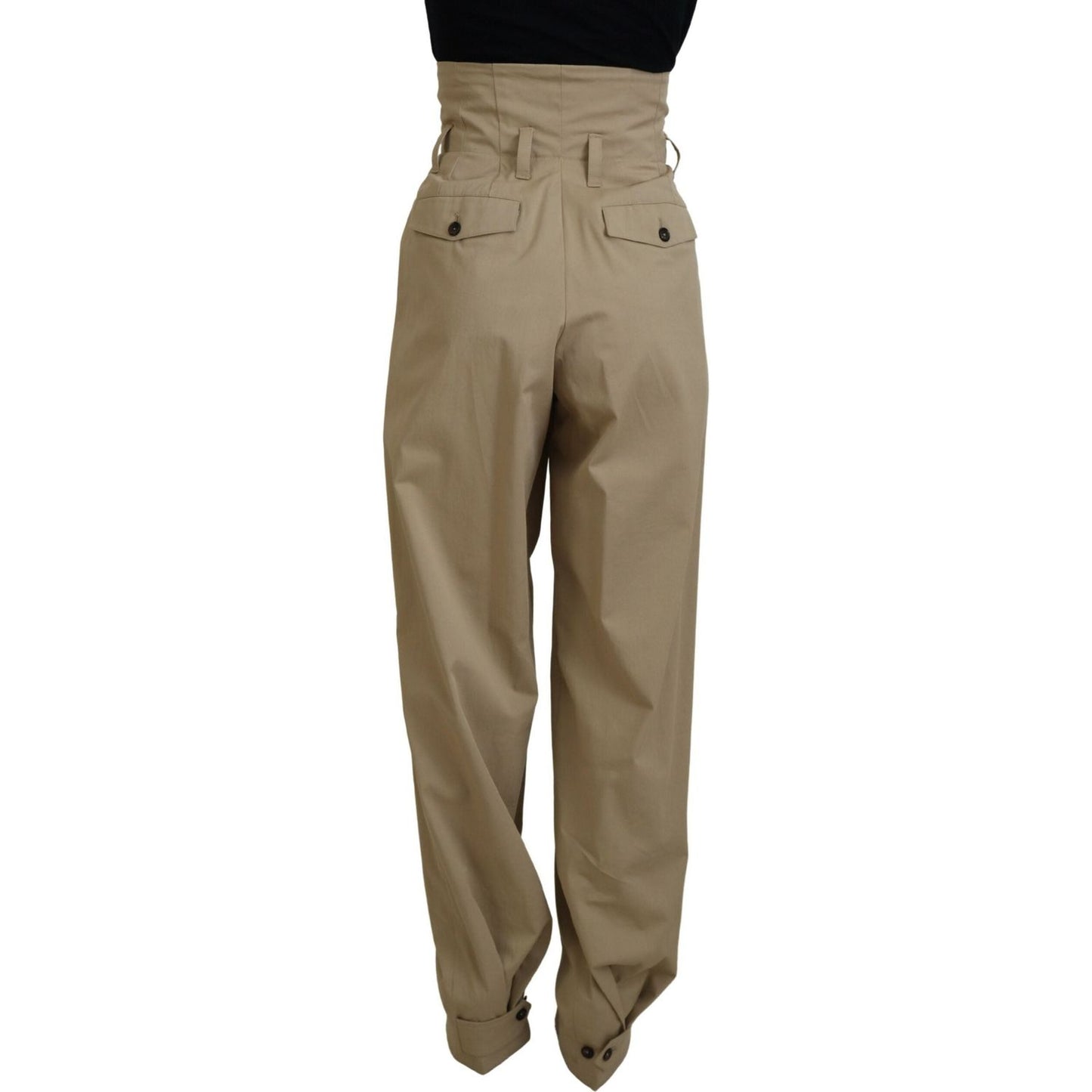 Dolce & Gabbana Brown Cotton High Waist Tapered Pants Dolce & Gabbana