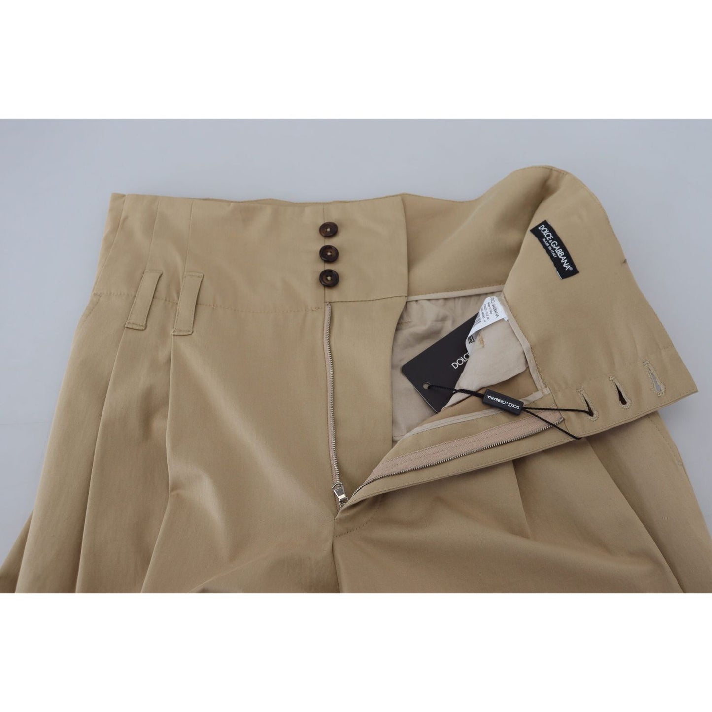 Dolce & Gabbana Brown Cotton High Waist Tapered Pants Dolce & Gabbana