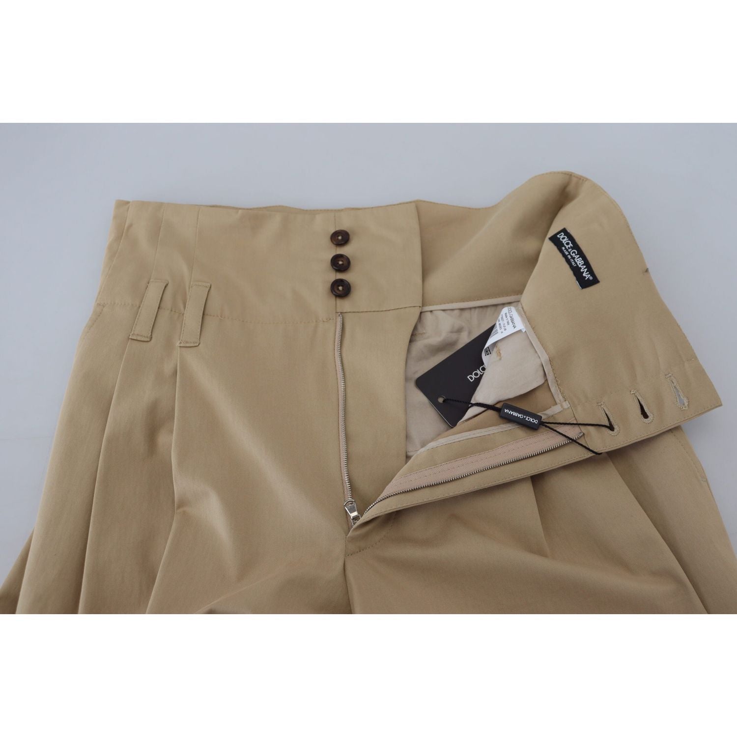 Dolce & Gabbana Brown Cotton High Waist Tapered Pants