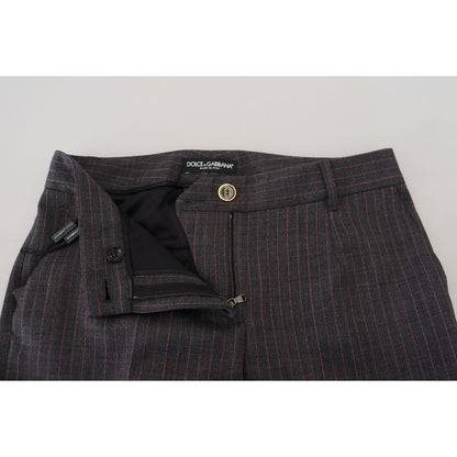 Dolce & Gabbana Gray Stripes Wool Tapered Women Pants