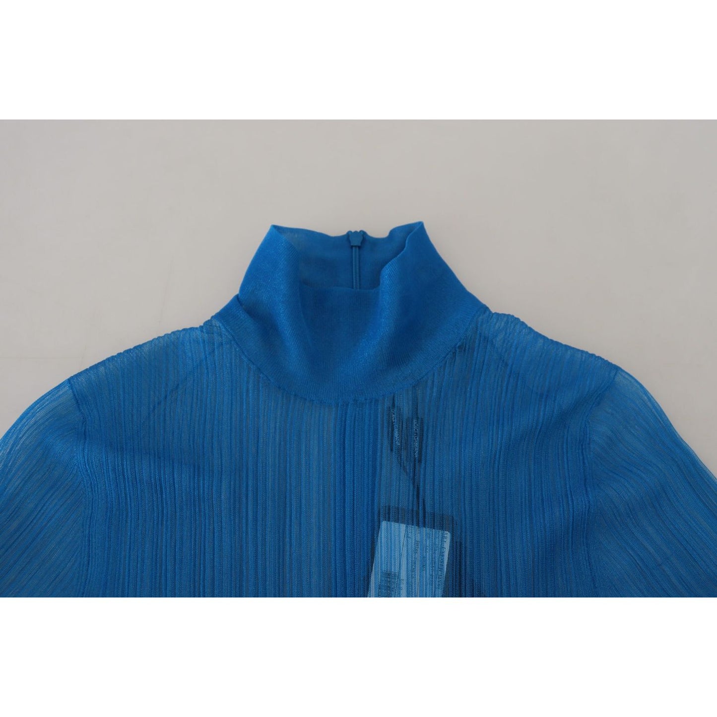 Dolce & Gabbana Blue Mesh Turtleneck Long Sleeve Blouse Top Dolce & Gabbana