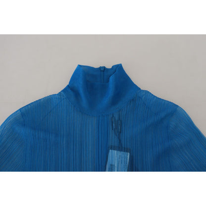 Dolce & Gabbana Blue Mesh Turtleneck Long Sleeve Blouse Top Dolce & Gabbana