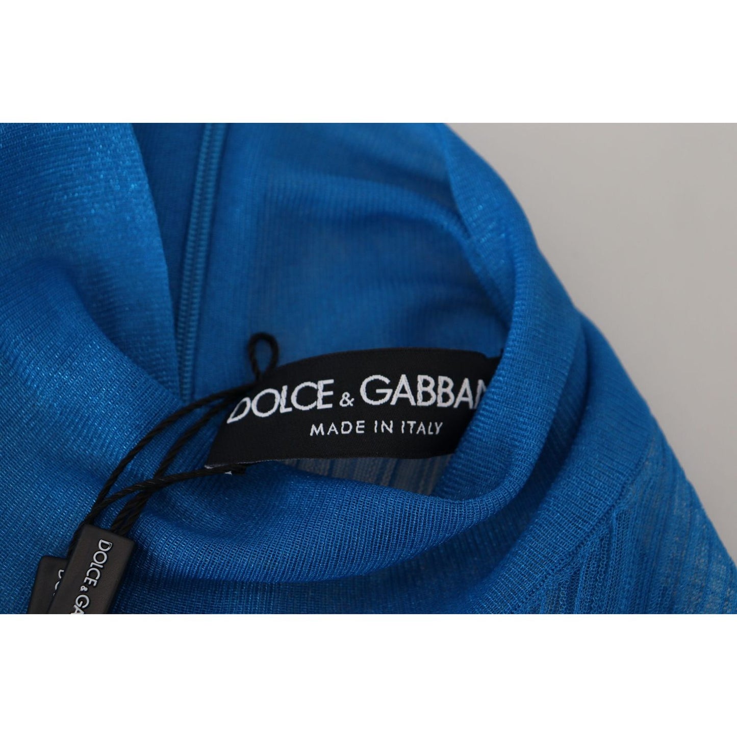 Dolce & Gabbana Blue Mesh Turtleneck Long Sleeve Blouse Top Dolce & Gabbana