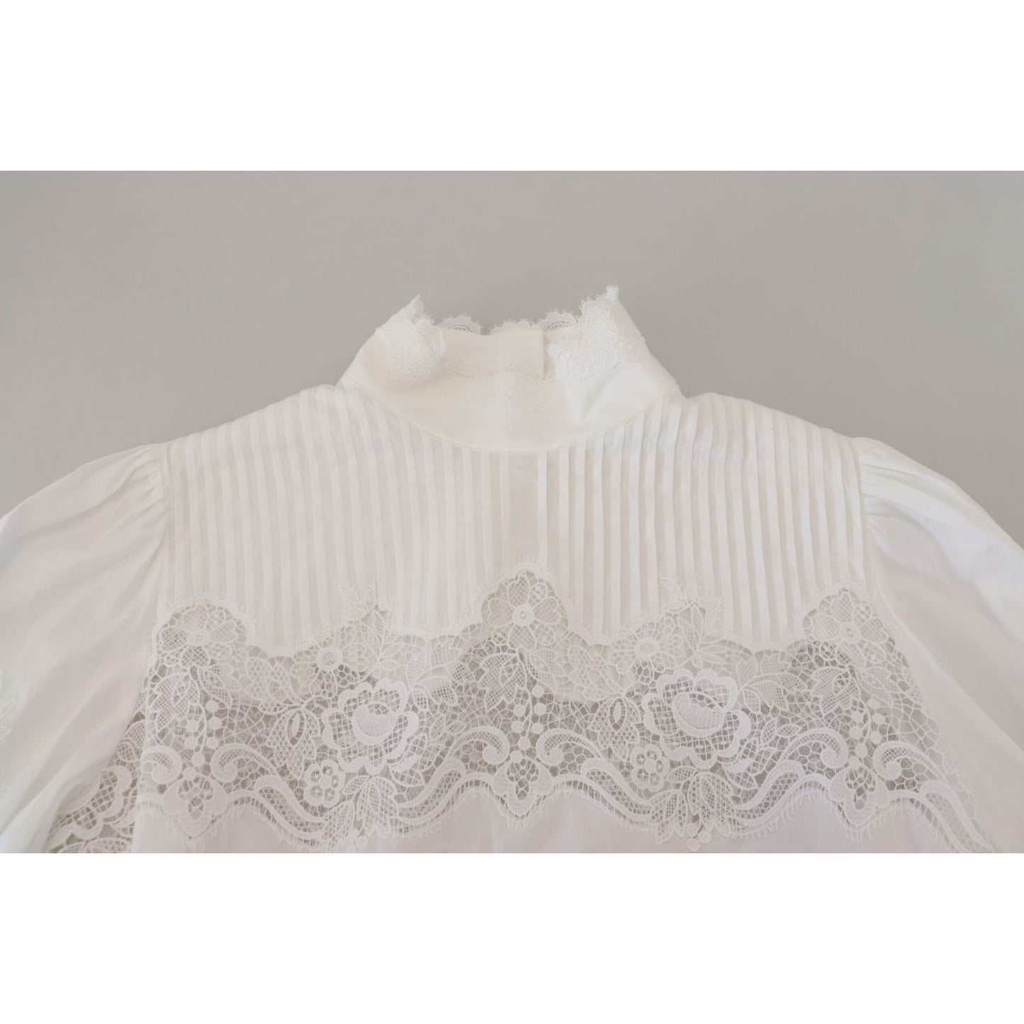Dolce & Gabbana White Cotton Lace Trim Turtle Neck Blouse Top Dolce & Gabbana