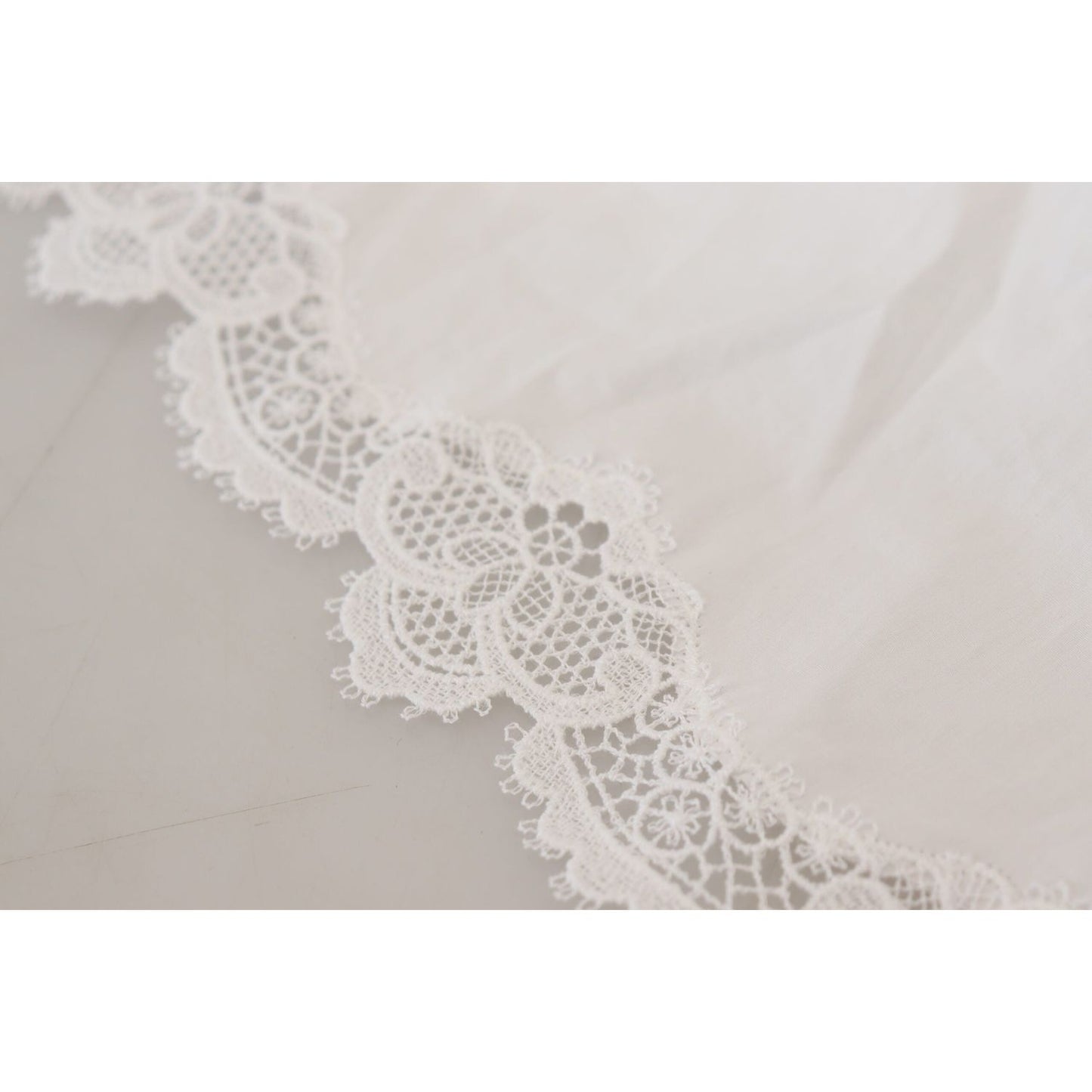 Dolce & Gabbana White Cotton Lace Trim Turtle Neck Blouse Top Dolce & Gabbana