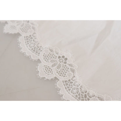 Dolce & Gabbana White Cotton Lace Trim Turtle Neck Blouse Top Dolce & Gabbana
