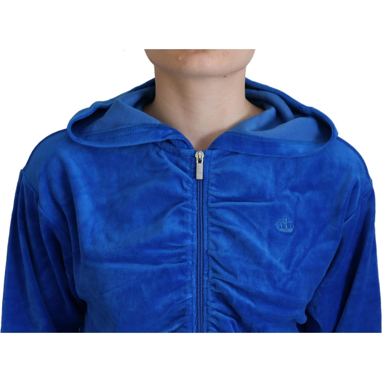 Juicy Couture Blue Cotton Full Zip Cropped Hooded Sweatshirt Sweater Juicy Couture