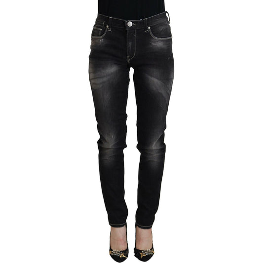 Acht Black Washed Mid Waist Tapered Women Casual Denim Jeans Acht