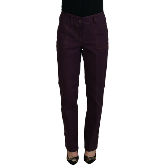 BENCIVENGA Purple Cotton Mid Waist Women Tapered Pants BENCIVENGA