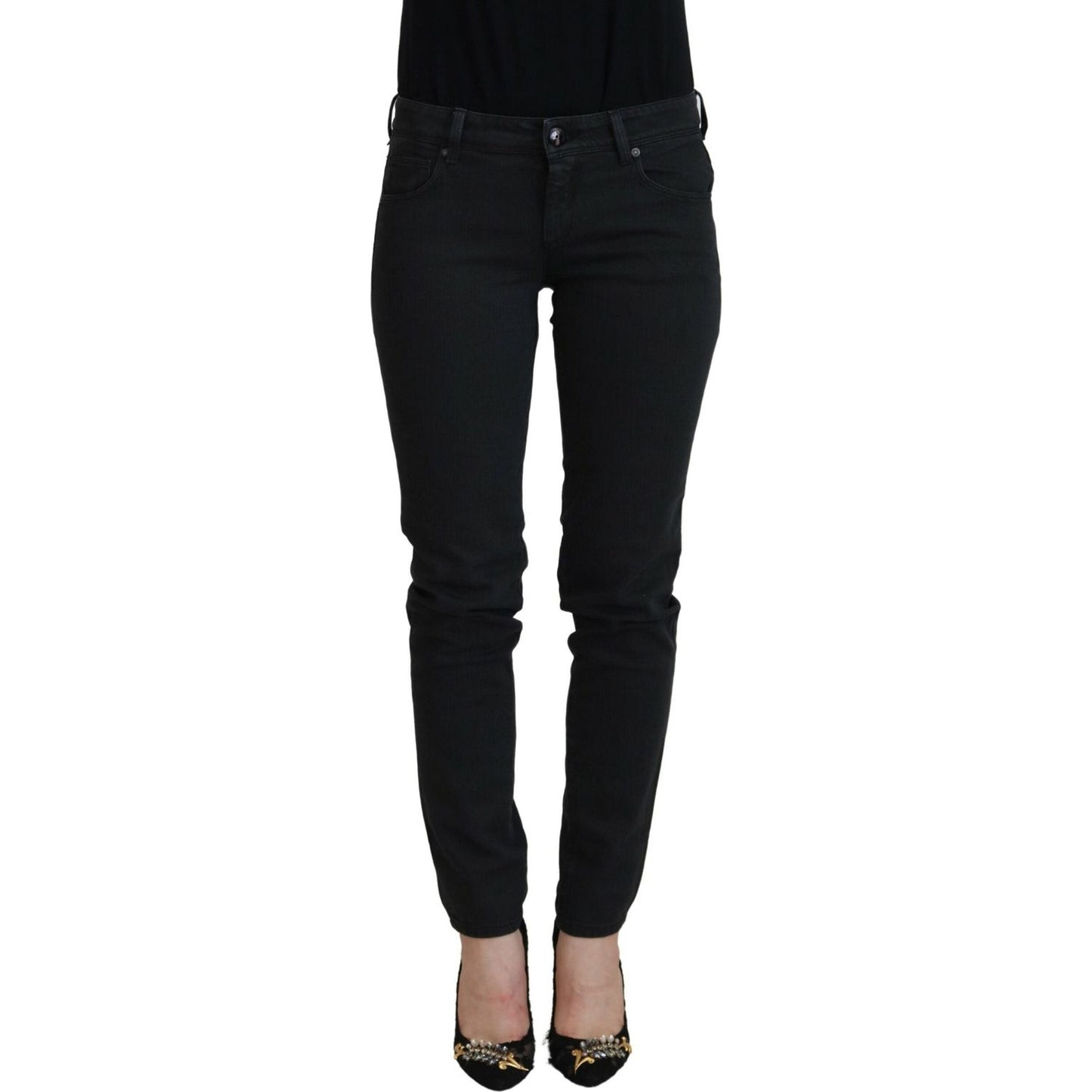 Ermanno Scervino Black Cotton Slim Fit Women Denim Jeans Ermanno Scervino