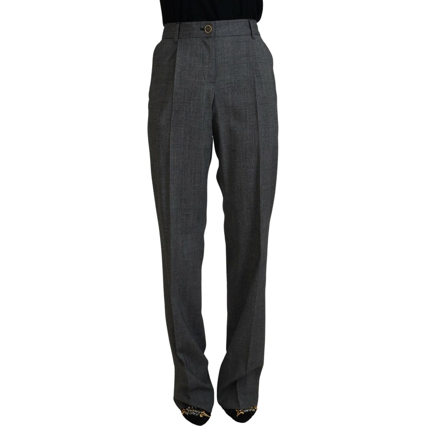 Dolce & Gabbana Gray High Waist Women Wool Pants Dolce & Gabbana