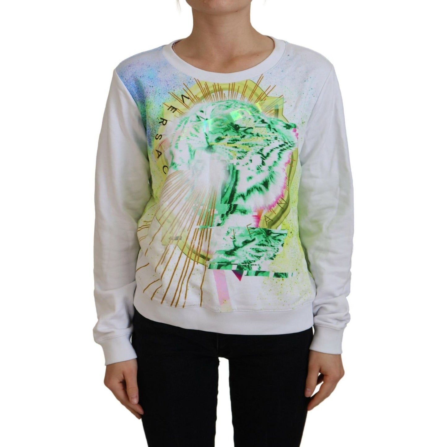 Versace Jeans White Graphic Print Long Sleeves Sweater