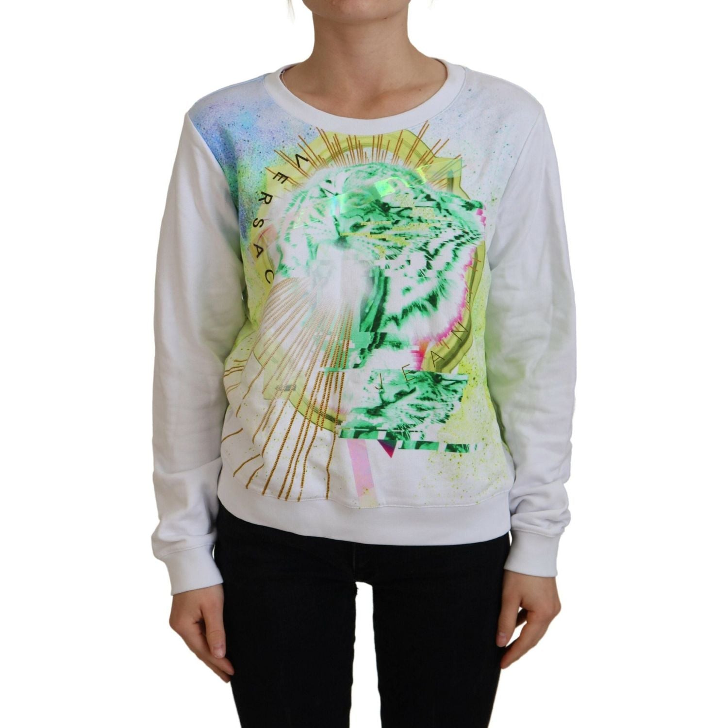 Versace Jeans White Graphic Print Long Sleeves Sweater