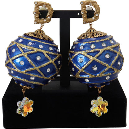 Dolce & Gabbana Gold Brass Blue Dangle Ball Crystal Clip On Earrings Dolce & Gabbana