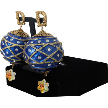 Dolce & Gabbana Gold Brass Blue Dangle Ball Crystal Clip On Earrings Dolce & Gabbana