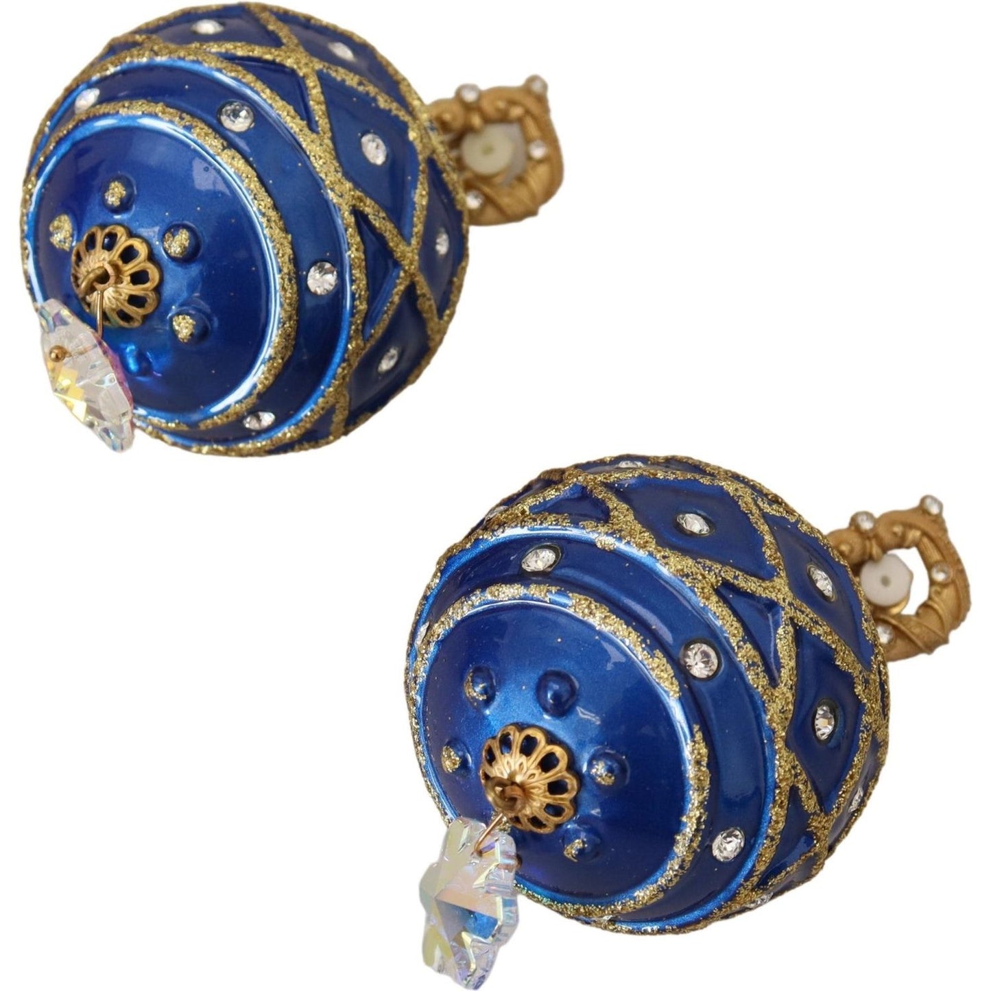 Dolce & Gabbana Gold Brass Blue Dangle Ball Crystal Clip On Earrings Dolce & Gabbana