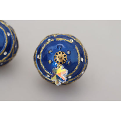 Dolce & Gabbana Gold Brass Blue Dangle Ball Crystal Clip On Earrings Dolce & Gabbana