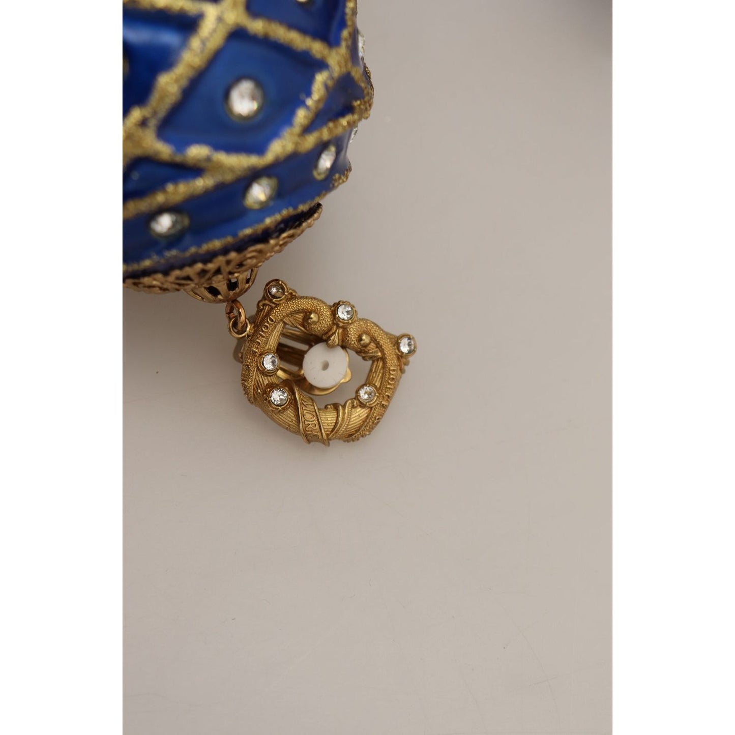 Dolce & Gabbana Gold Brass Blue Dangle Ball Crystal Clip On Earrings Dolce & Gabbana