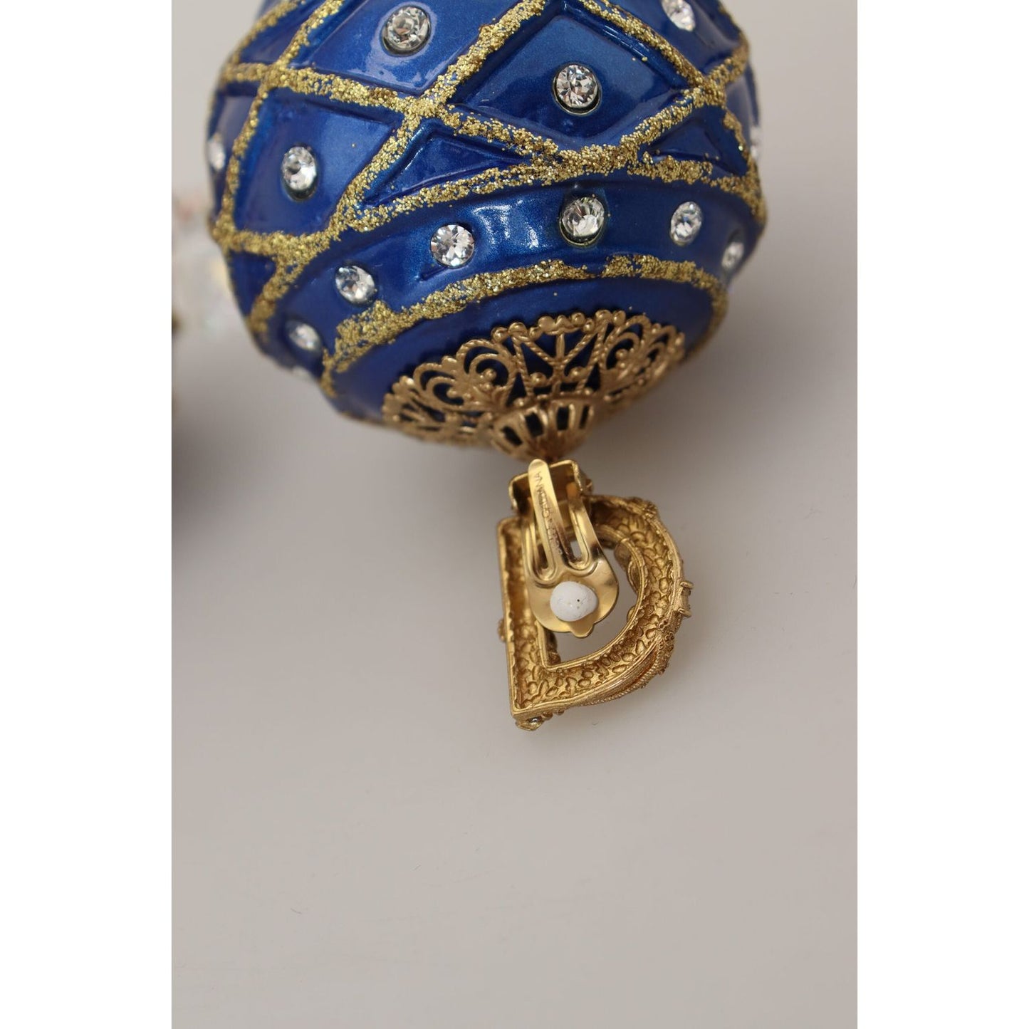 Dolce & Gabbana Gold Brass Blue Dangle Ball Crystal Clip On Earrings Dolce & Gabbana