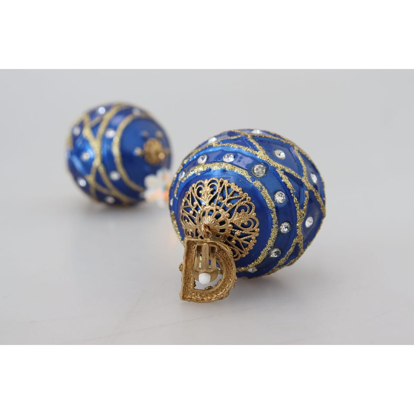 Dolce & Gabbana Gold Brass Blue Dangle Ball Crystal Clip On Earrings Dolce & Gabbana