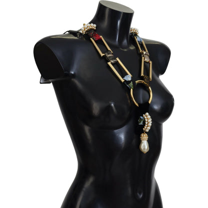Dolce & Gabbana Gold Brass Sicily Crystal Robe Statement Necklace Dolce & Gabbana