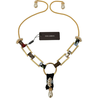 Dolce & Gabbana Gold Brass Sicily Crystal Robe Statement Necklace Dolce & Gabbana