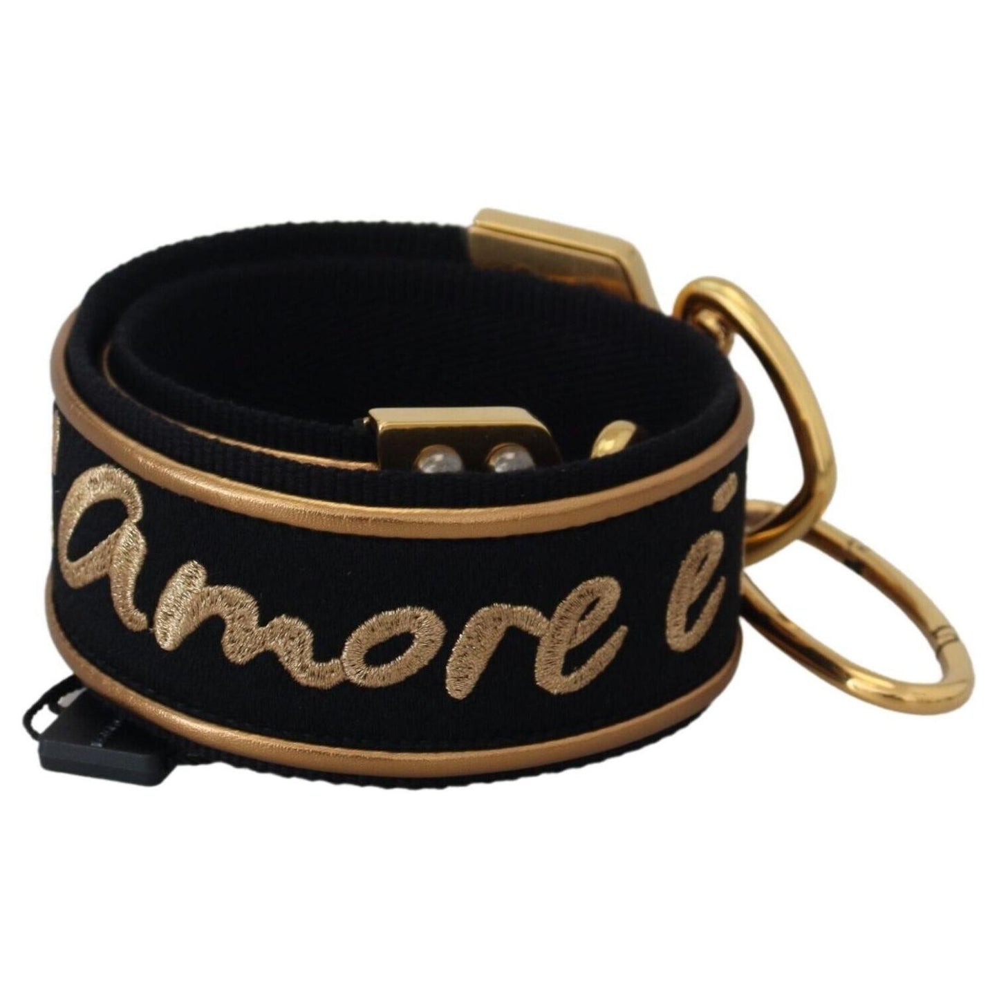 Dolce & Gabbana Black Gold Logo Print Brass Bag Shoulder Strap Dolce & Gabbana