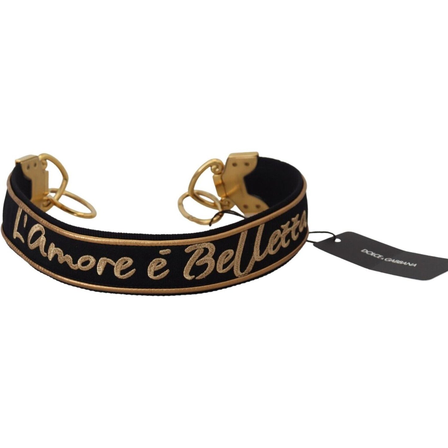 Dolce & Gabbana Black Gold Logo Print Brass Bag Shoulder Strap Dolce & Gabbana
