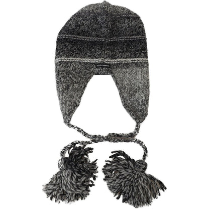 Dolce & Gabbana Gray Warm Fleece Ear Flaps Knit Beanie Hat Dolce & Gabbana