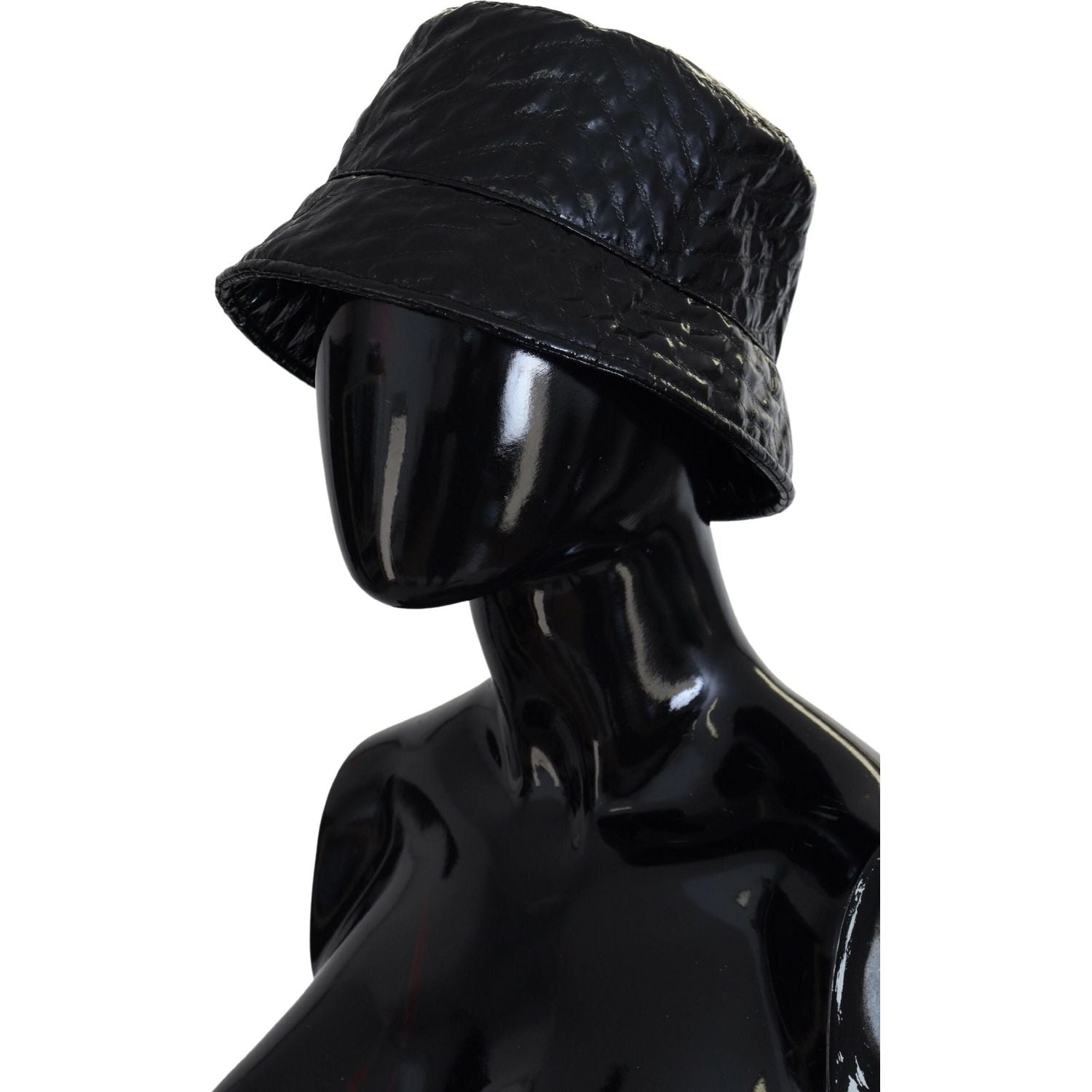 Dolce & Gabbana Black Quilted Faux Leather Women Bucket Cap Hat
